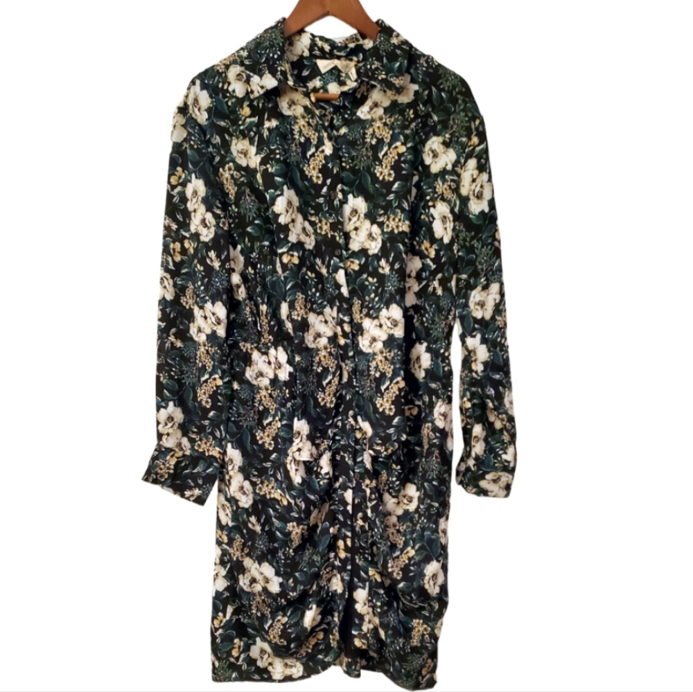 Everleigh green black long sleeve midi dress L NWT